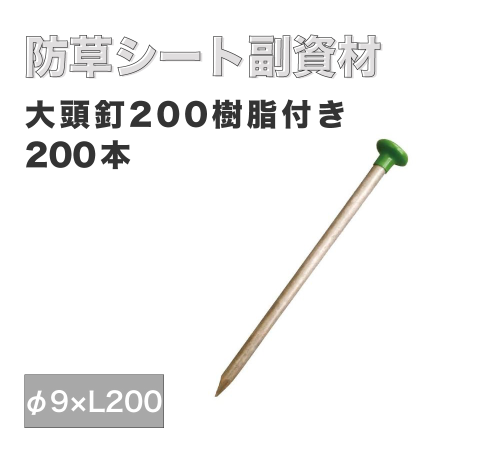 【防草シート副資材】大頭釘200樹脂付（200本）